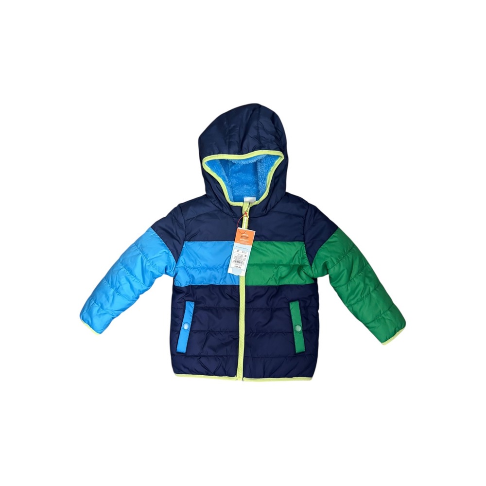 Cat & Jack Boys Reversible Puffer Fleece Jacket Blue Green Navy‎ Size 3T NEW NWT